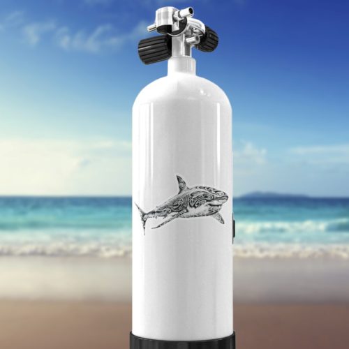stickers autocollant requin blanc fond transparent bouteille de plongée