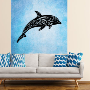 décoration murale dauphin métal noir