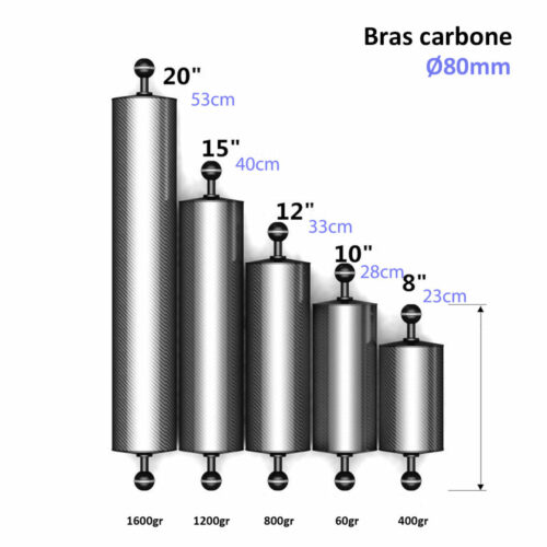 Bras carbone flotteur Ø80 x 230mm - Z04B-23 DIVEPRO